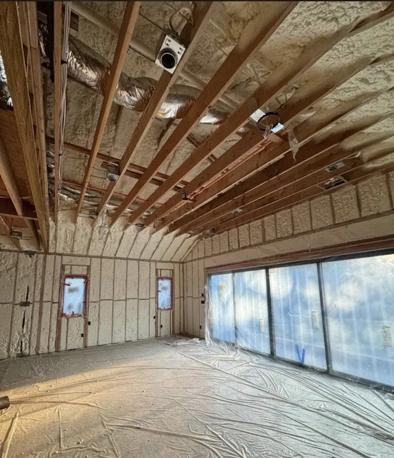 Interior walls and ceiling insulated with spray foam during new construction in Jerome